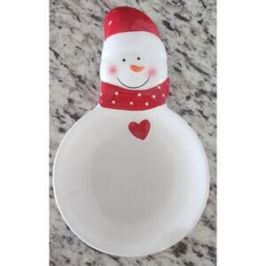 Adorable Snowman Spoon Rest Scarf Hat Heart Winter Holiday EUC